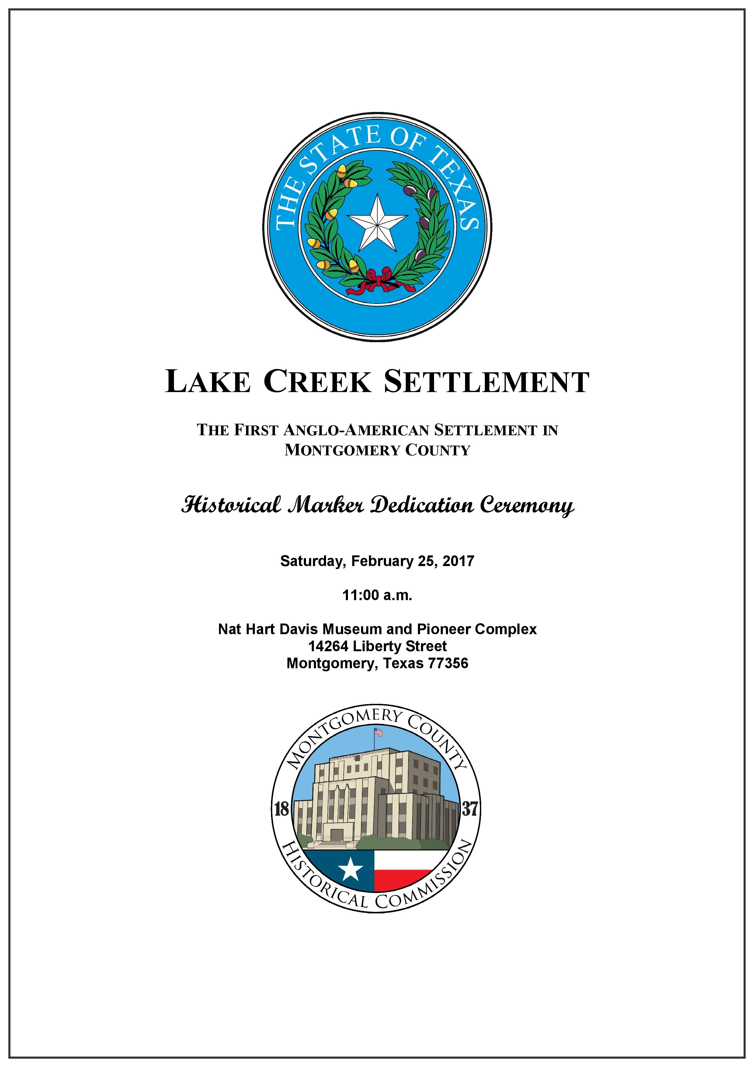 Click to Read the Lake Creek Settlement Marker Dedication Program